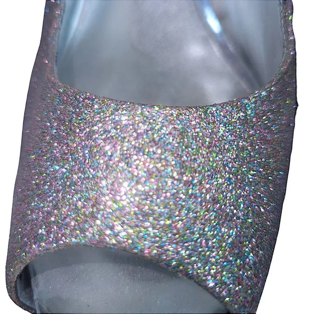 Guess rainbow silver glitter encrusted peep-toe stiletto heels